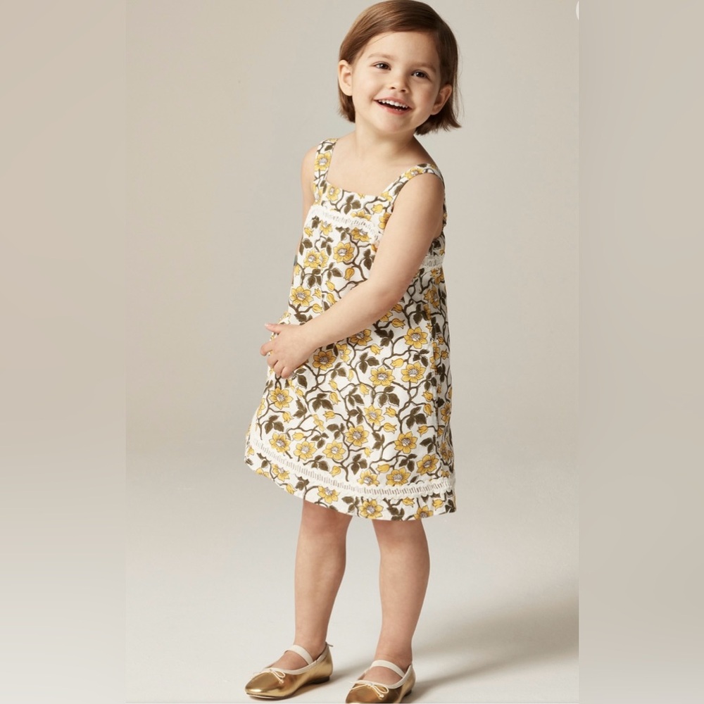NWT crewcute Girls' rickrack dress in daffodil linen-cotton blend